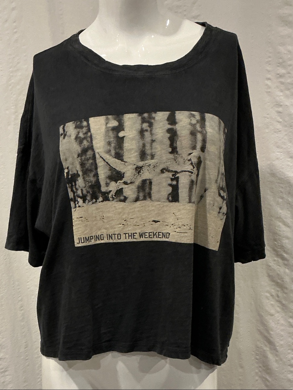 Aerie Oversized Graphic Tee Large “Jumping Into The Weekend”